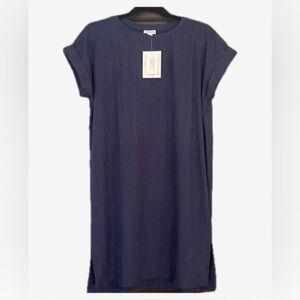 Lularoe Chelsea Ribbed T-shirt  Dress Navy Blue w/ Cuffed Sleeves NWT Size XL 18